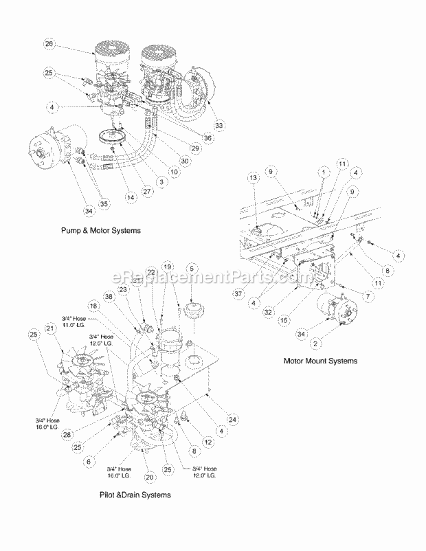 Hydro Hose And Pump Assembly Diagram and Parts List for M60-KW 53CH5D8X750 Cub Cadet Sprayer